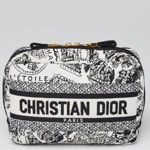 NEW Dior Plan De Paris Canvas Embroidered Cosmetic Pouch Clutch White & Black